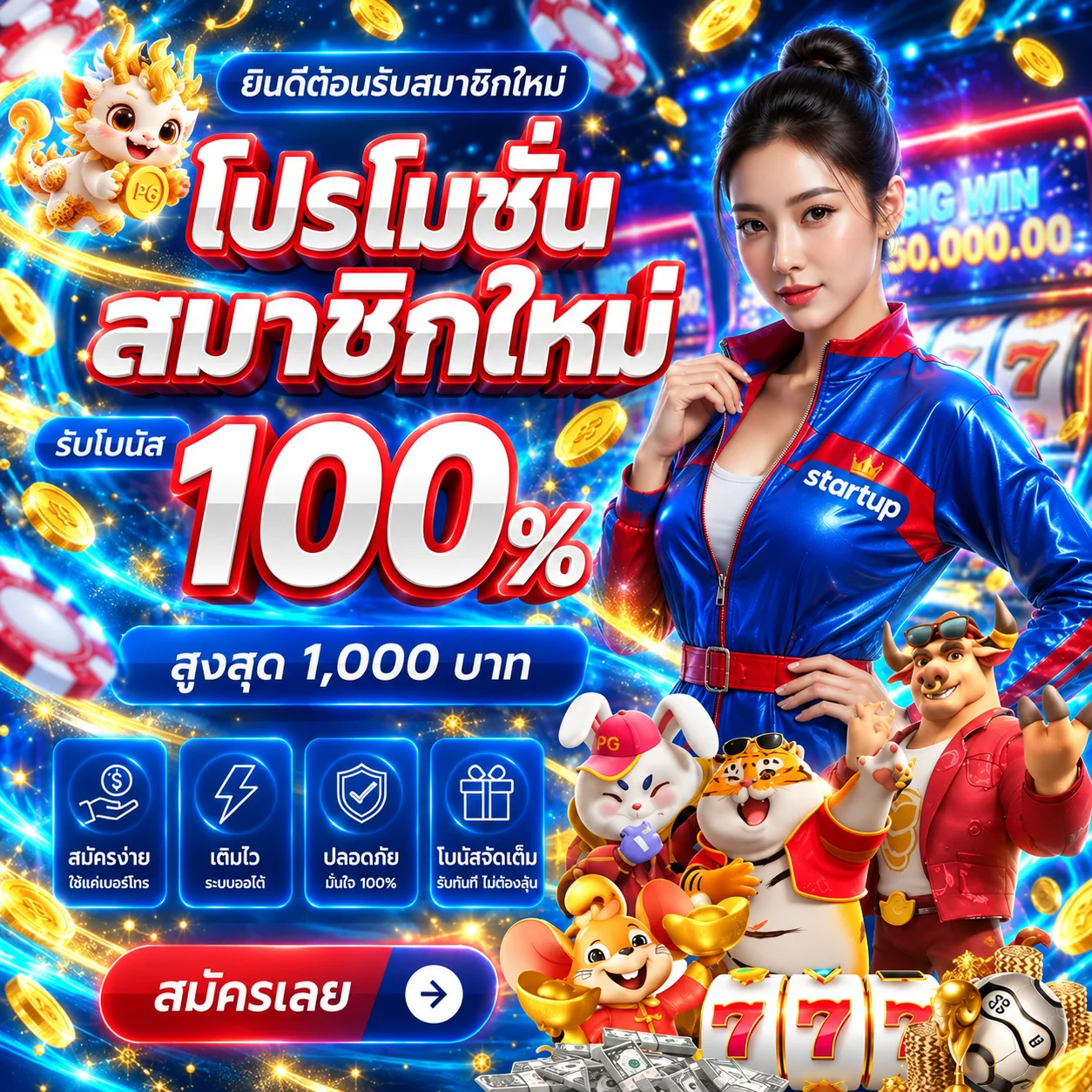 การ์ดทดลองเล่น PG Soft บน startup
